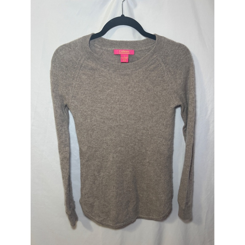 Catherine Malandrino 100% Cashmere Taupe Crewneck Raglan Sweater Womens S